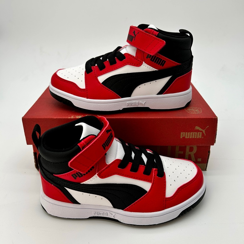 PUMA Rebound V6 Little Kids Sz 12 Easy On Sneakers Red White Black NEW 393832-03